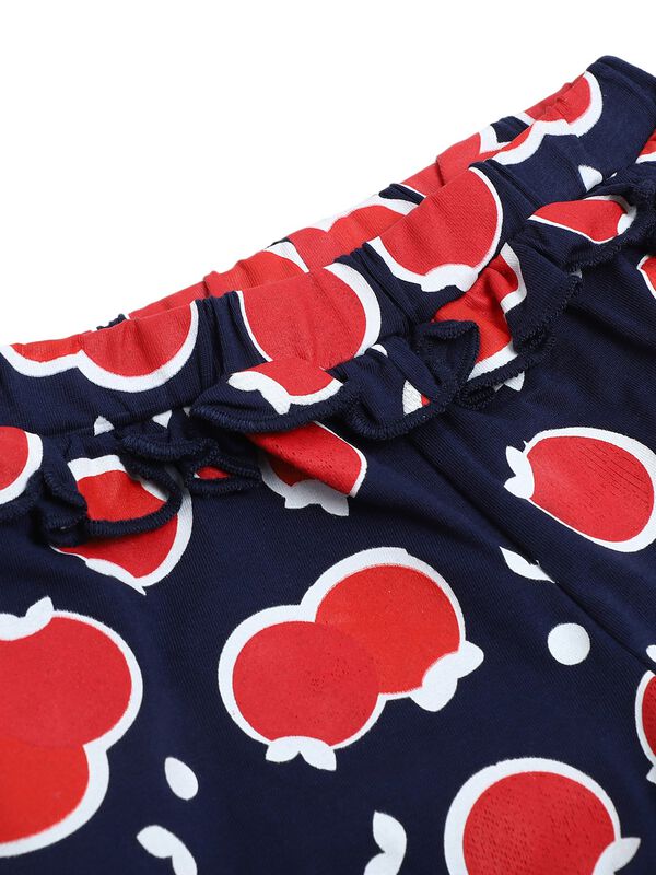 Girls White & Red Printed T-Shirt with Short Pants image number 4
